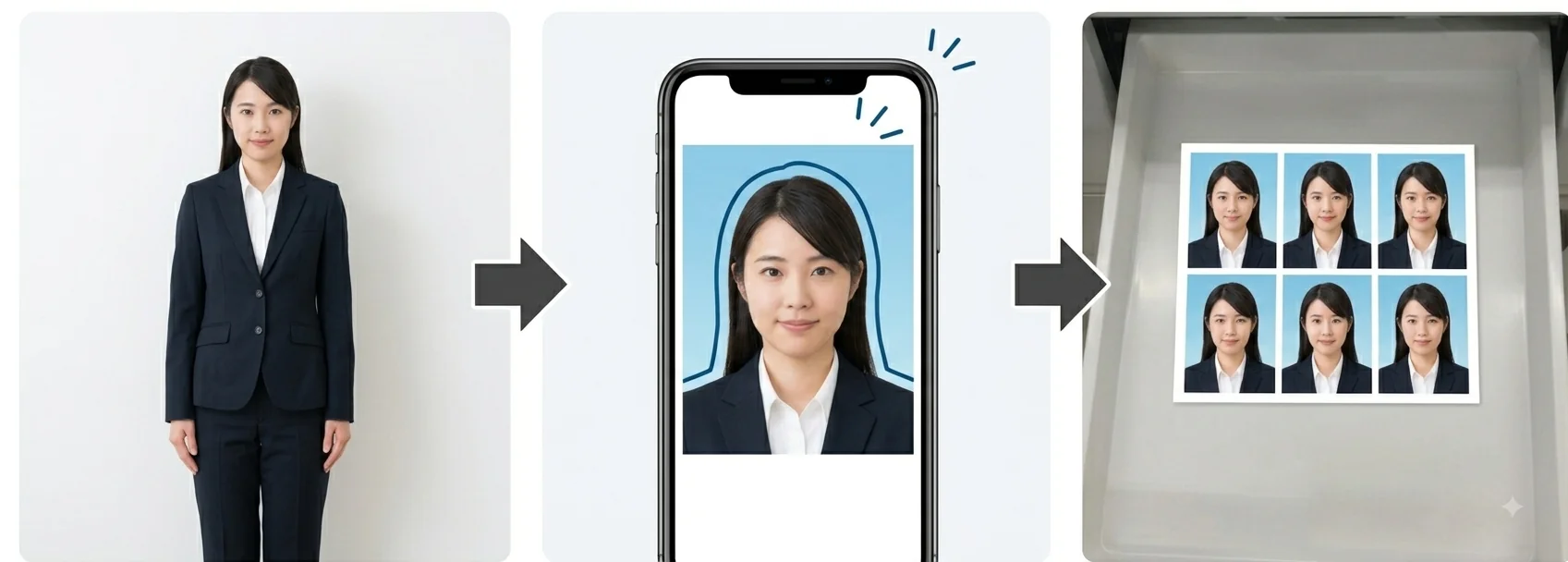 写真撮影 → 自動切り抜き → L判写真に配置